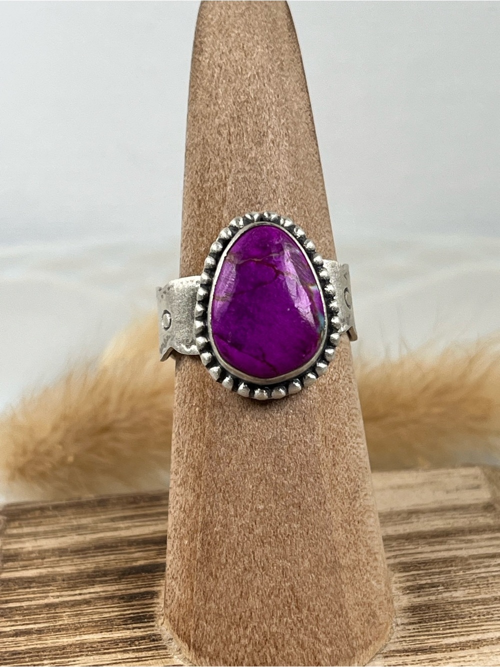 Solid Sterling Silver Sea Sediment Jasper Ring Size 7.5 Adjustable